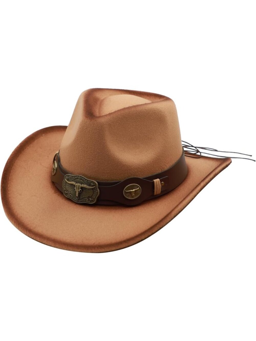 Unisex Khaki Coffee Wide Brim Felt Buckle Fedora Country Western Cowboy Hat